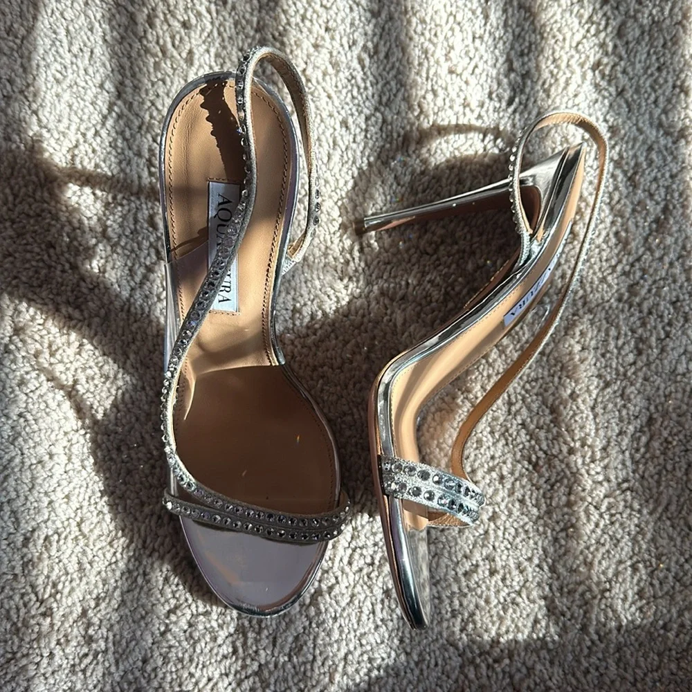 NWT Aquazzura Crystal Metallic d'Orsay Pump Sandals - Picture 6 of 7